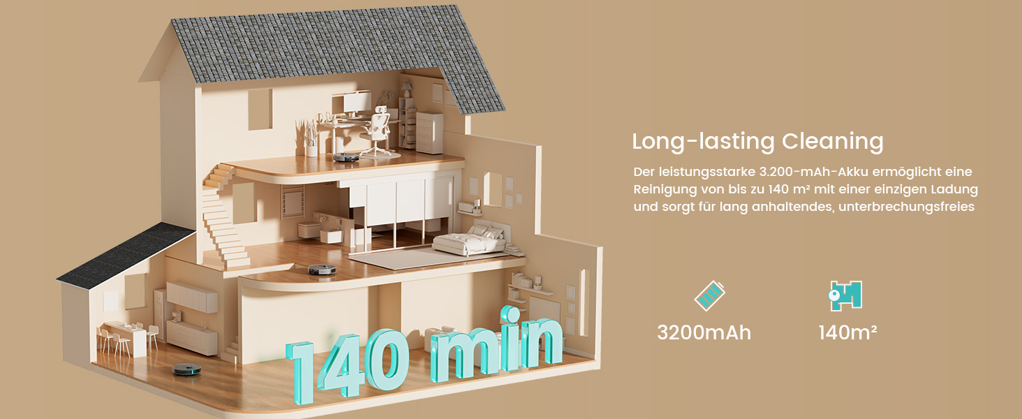 Робот-пилосос LEFANT M2 з функцією миття, LiDAR-навігація, зони заборони, потужність 6000Pa, час роботи 140 хв, багатоступеневе мапування, для шерсті тварин, килимів та твердих підлог M2-G