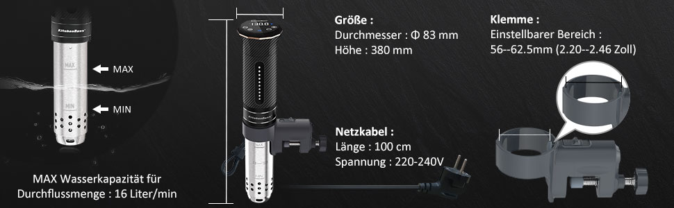 Sous Vide Garer KitchenBoss G300T: Точний кухонний прилад для приготування їжі, IPX7, LED дисплей, таймер