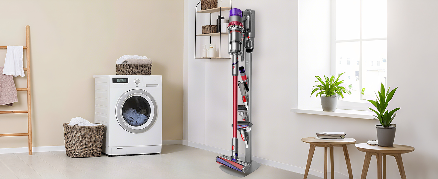 Металевий стійка-тримач для пилососа JUPELI, сумісна з Dyson V16, Gen5, V15, V12, V11, V10, V8, V7, V6 — підставка для зберігання пилососа та аксесуарів, без свердління (Сріблястий)