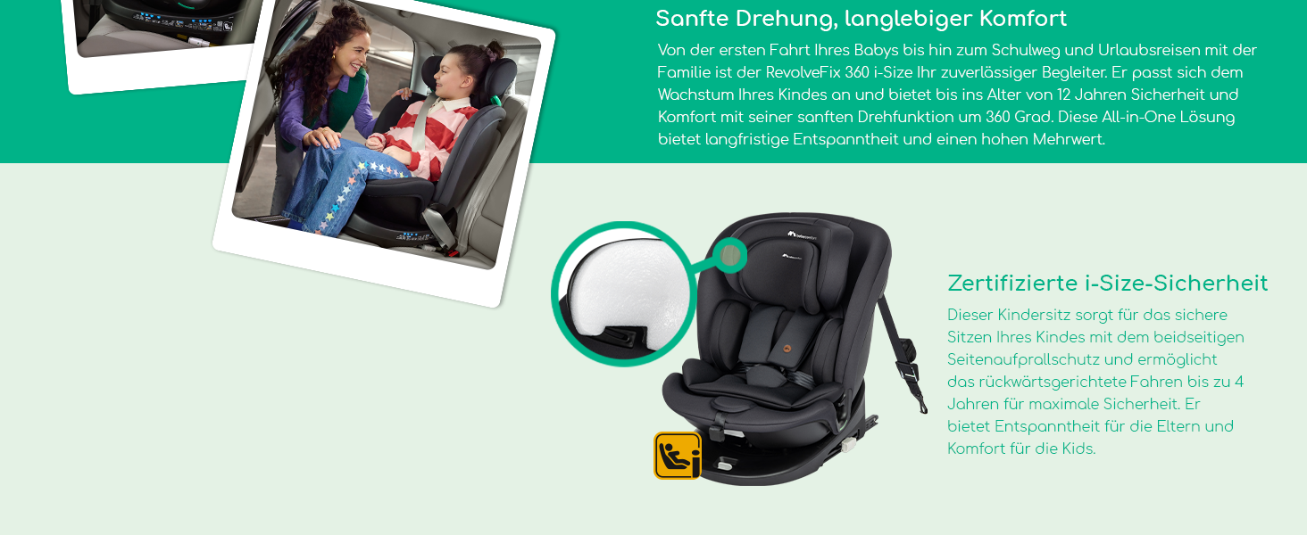 Дитяче автокрісло Bebeconfort RevolveFix 360 i-Size (40–150 см), поворотне, колір Full Black