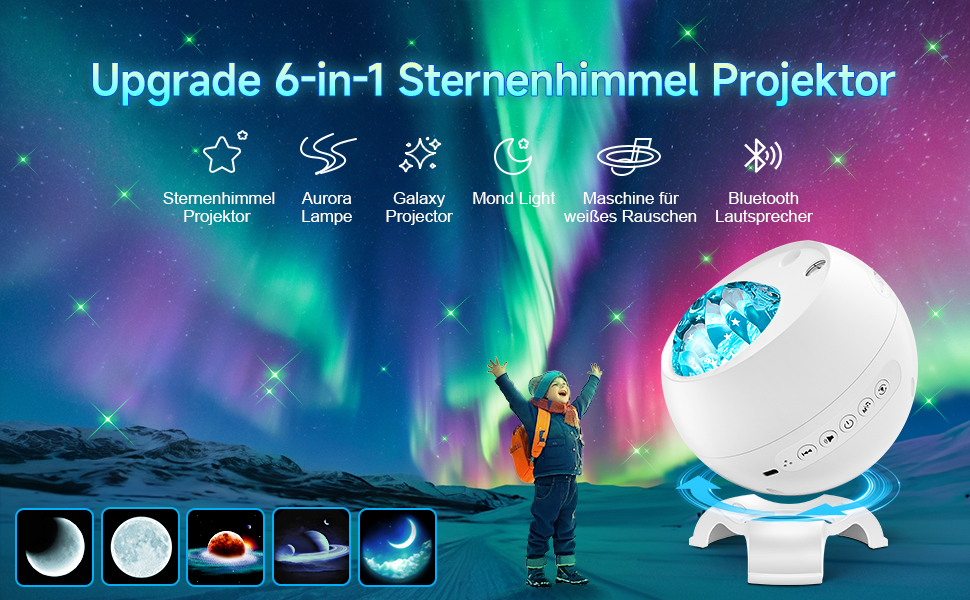 Проектор зоряного неба COOLNIGHT: лампа-нічник Aurora Galaxy з 180 режимами світла, білим шумом та Bluetooth, для дітей та дорослих, білий