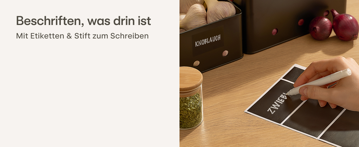 Набір контейнерів для зберігання картоплі, цибулі та часнику Praknu - 3 шт. з бамбуковими кришками, вентиляційні отвори, з етикетками та ручкою