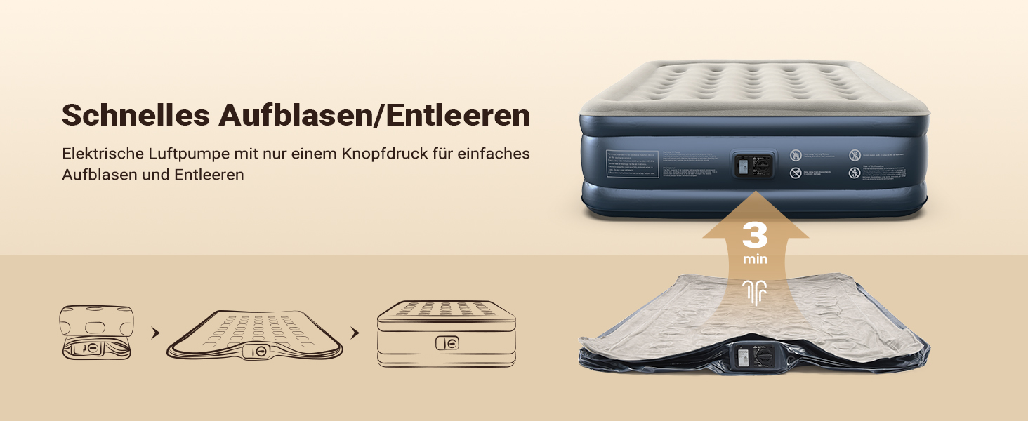 Надувний матрац iDOO самостійно надувний, 2 персони, з електричним насосом, для кемпінгу, 152x203x46 см, 295 кг, 152x203 см