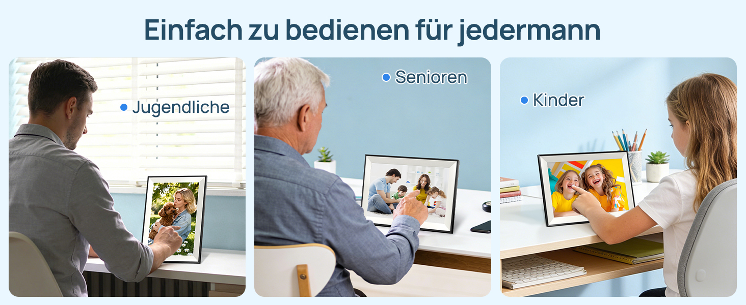 Цифрова фоторамка Frameo 10.1 дюймів WLAN, Full HD IPS сенсорний екран 1280x800, 32GB пам'ять, автоматичний поворот, можливість монтажу на стіну, керування через додаток Frameo (Чорна з білою рамкою)