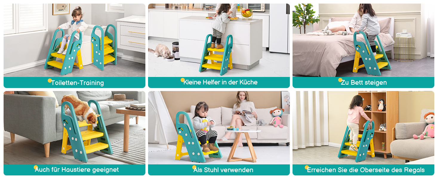 Дитячий трибуз/табурет Onasti, 2-3 сходинки, регульована висота, складаний, багатофункціональний (зелений)