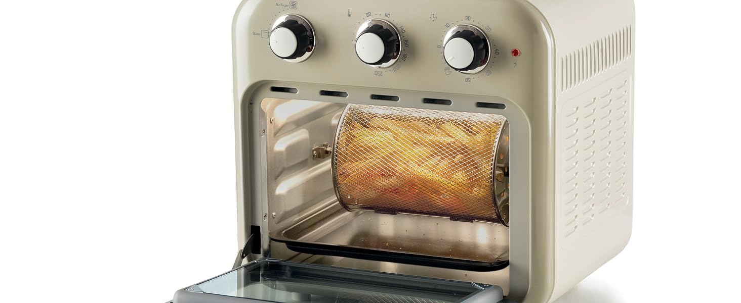 Аерофритюрниця та духовка 2-в-1 Ariete Vintage 4632, 16 л, з вертелом та кошиками з нержавіючої сталі, до 230°C, таймер 60 хв, 1400 Вт, бежевий