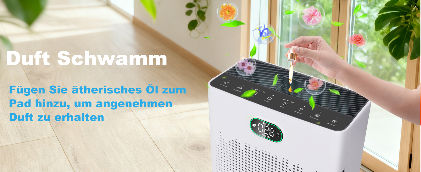 Повітряочисник HEPA з керуванням через додаток, LED-дисплей, тихий режим (22 dB), CADR 250 м³/год, для кімнат до 90 м², режим для тварин, видаляє 99,97% пилу, пилку, шерсті та запахів