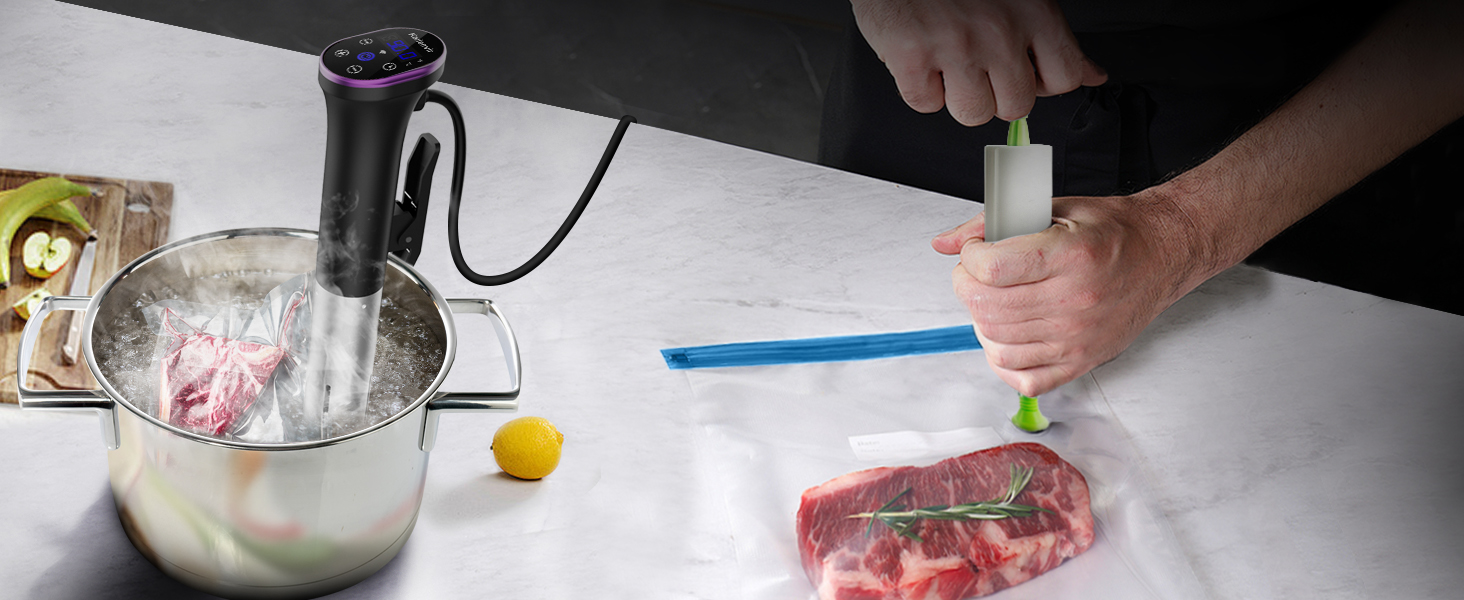 Sous Vide занурювальний кухонний термостат Karienvir 1400W з LCD-дисплеєм, Wi-Fi, IPX7, таймером, фіолетовий