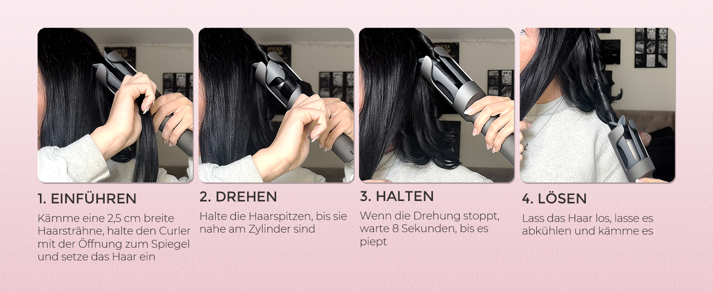 Автоматичний локон-стайлер TYMO CURLPRO 25mm - рожевий, з термозахистом, 3 температурні режими (160-210°C), для великих та маленьких локонів