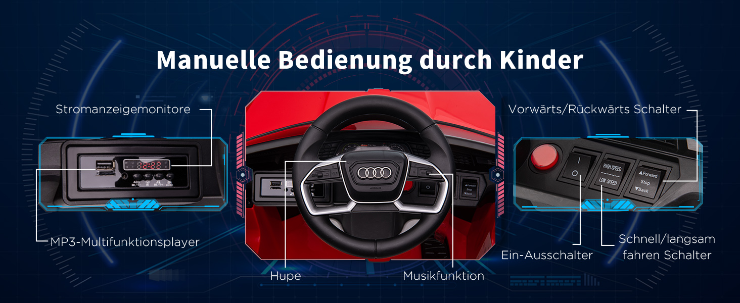 Дитячий електромобіль HOMCOM Audi E-tron 12V з пультом, ременем безпеки, музикою (MP3/USB/TF), для дітей 3-5 років, 3-5 км/год, червоний