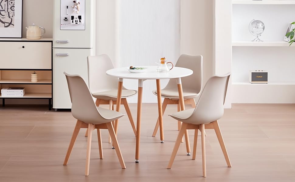 6-Piece Set Modern Dining Chairs, Kitchen Chairs with Upholstery and Beech Legs for Bedroom, Living Room, Dining Room, Kitchen – Khaki