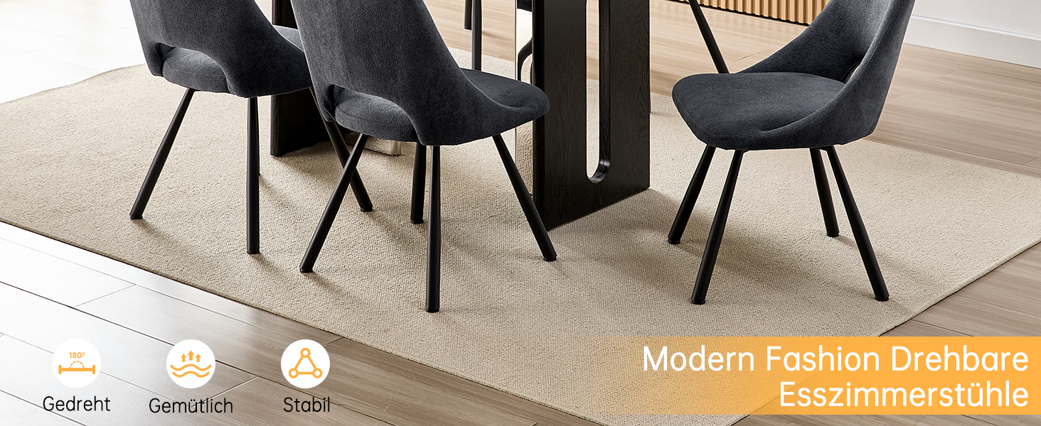 LEWE Комплект обідніх стільців 6 шт., поворотні, для кухні, вітальні, спальні, ергономічні, без підлокітників, тканина кашемір (темно-сірий, 4 поворотні)