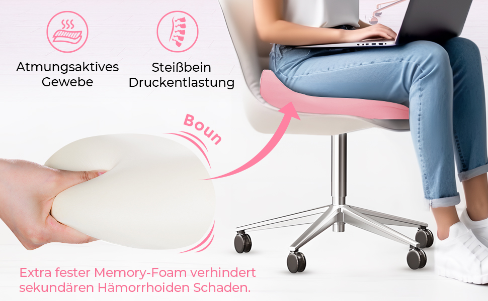 Ортопедична подушка для сидіння AUVON: комфорт при геморої, для офісу, авто, інвалідного візка. Зняття болю при ішіасі та вагітності (рожева)