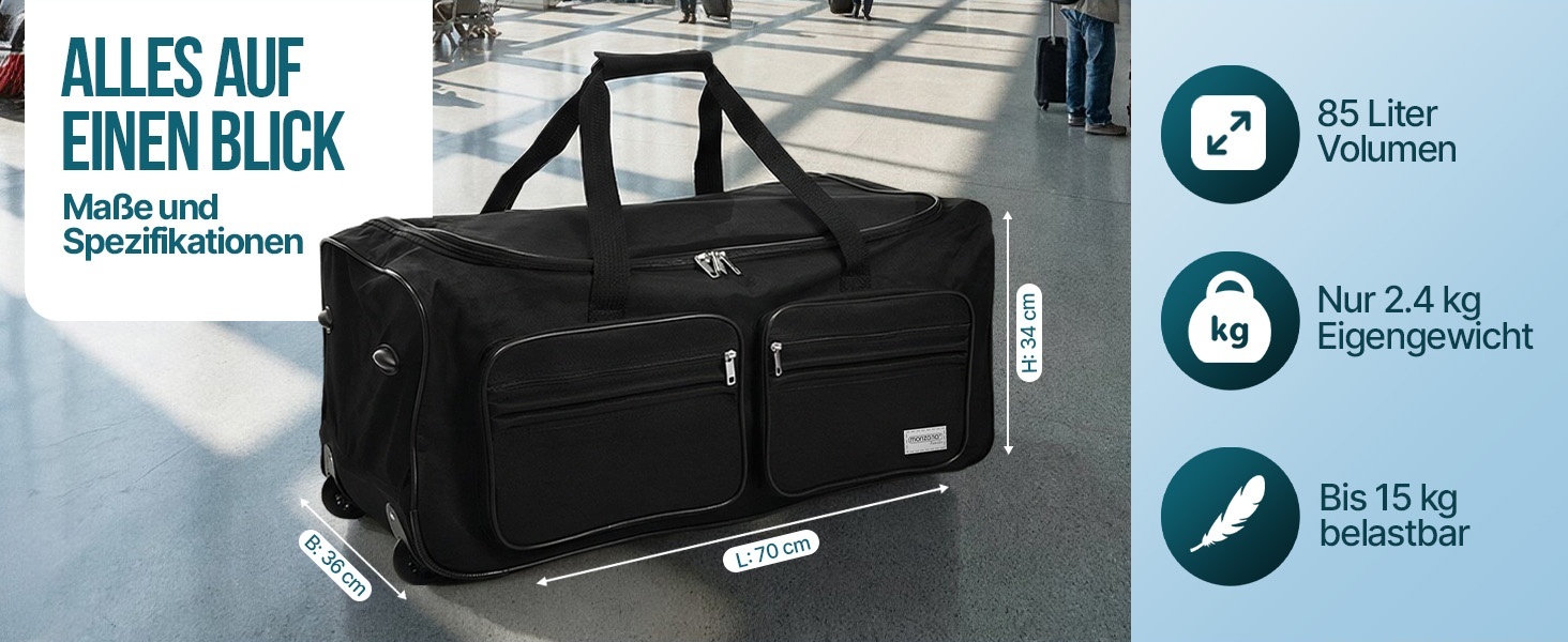 Дорожня сумка на колесах MONZANA XL 85л з телескопічною ручкою, м'який дорожній багаж, фіолетова (70x36x34 см)