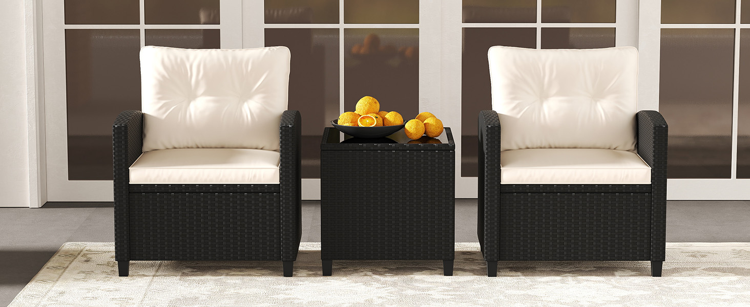 Садовий набір меблів GIANTEX з ротангу для балкона та тераси: 2 крісла та стіл, коричневий ротанг + коричневі подушки