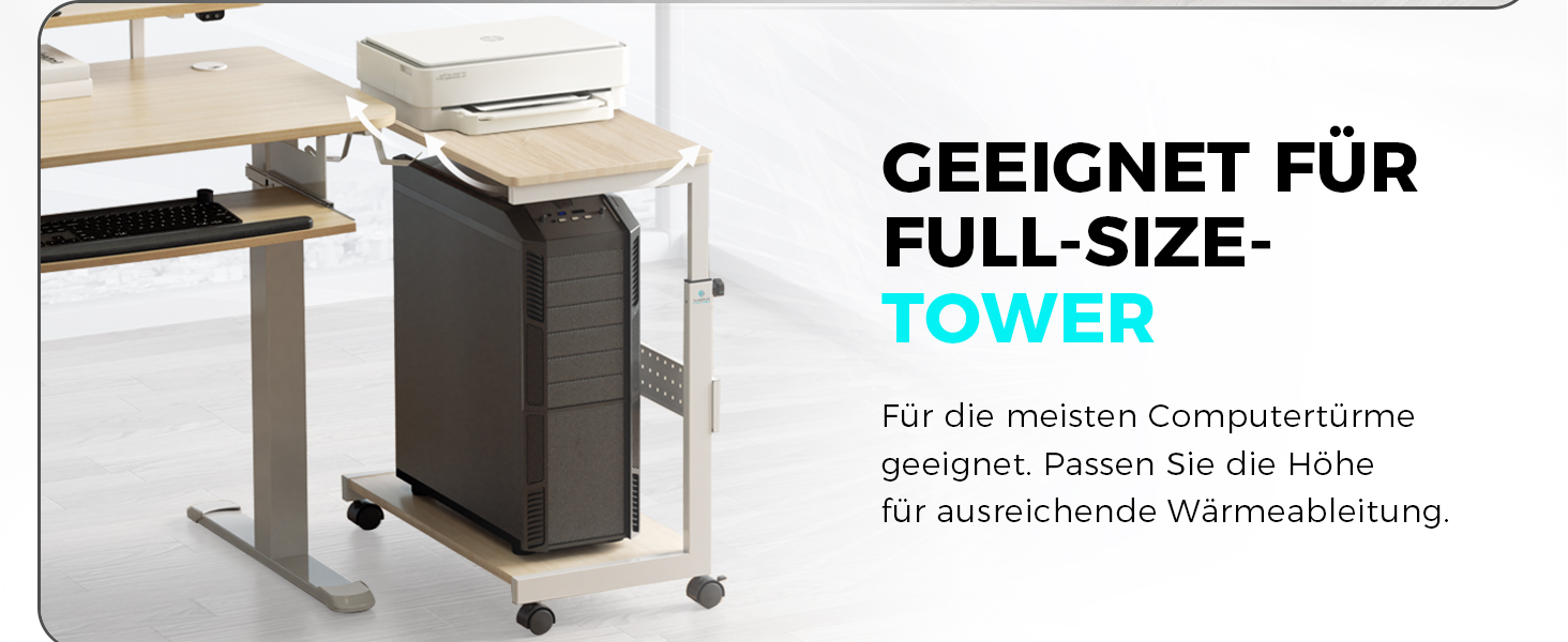 Підставка для комп'ютера EUREKA ERGONOMIC: регульована висота, ATX, для CPU, під стіл, з коліщатками та підкладкою для миші (колір: горіх)