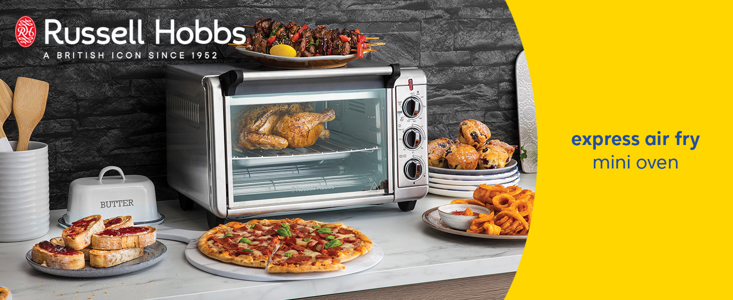 Мультифурна Russell Hobbs Airfryer Express 20л (5-в-1: фритюрниця, міні-піч, гриль, тостер, підігрів) з фритюрним кошиком, дека та решіткою для грилю