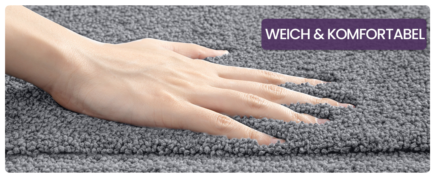 Килимок для ванної кімнати DEXI 60 x 110 см, м'який, нековзний, миючий, сірий