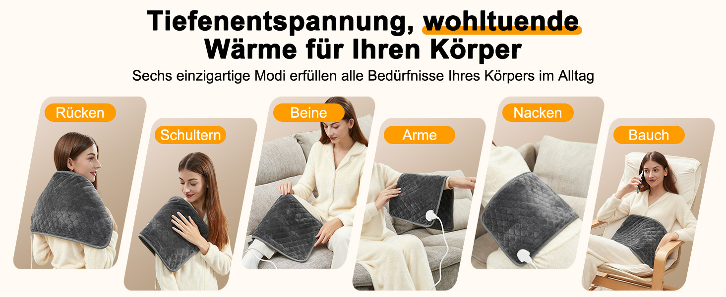 Електричний нагрівальний килимок XXXL (80x60 см) з автовимкненням, 6 температурних режимів, 4 таймери, для спини, плечей, живота, ніг, швидкий нагрів, можна прати в машині