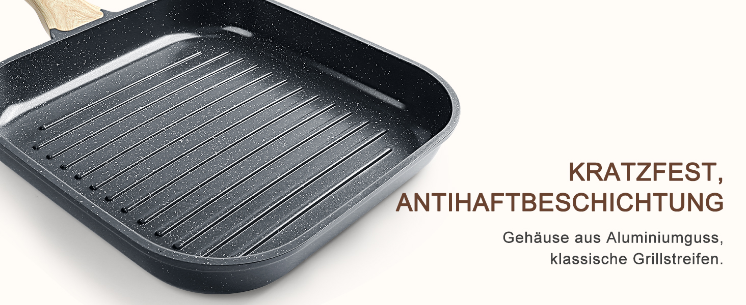 Сковорода-гриль GiPP 28x28 см, сковорода для стейків, індукційна, алюмонієвий литний матеріал з гранітно-антипригарним покриттям, 100% без PFOA, підходить для всіх типів плит, легко миється, білий колір