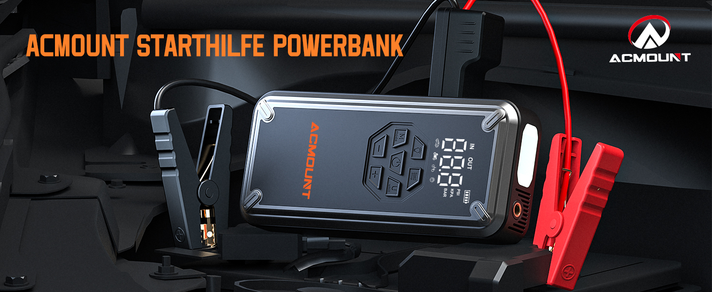 Powerbank для авто Acmount Starthilfe з компресором, 7000A, 150PSI, LCD, LED, для бензинових та дизельних авто (до 9L/8L)