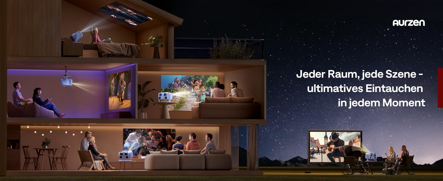 Aurzen Boom Mini 4-в-1 Smart Beamer з Google TV, 4K, проєктор для дому та на вулицю, 20W Dolby Audio, 500 ANSI, автофокус ToF, корекція трапеції, Wi-Fi/Bluetooth, сумісність з телефоном (блакитний)