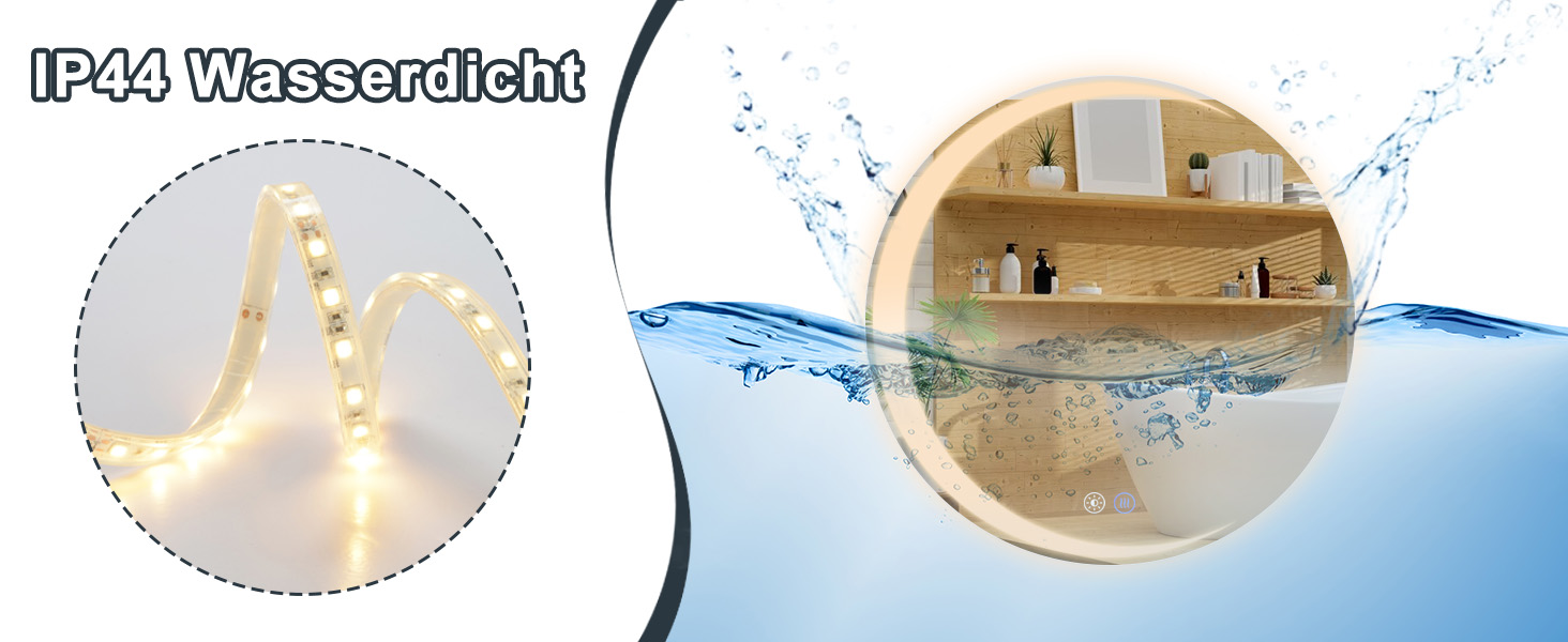 Круглий дзеркало для ванної кімнати Mursche з підсвічуванням, 60 см, LED, IP44, сенсорне регулювання, проти запотівання, для ванної кімнати та туалету