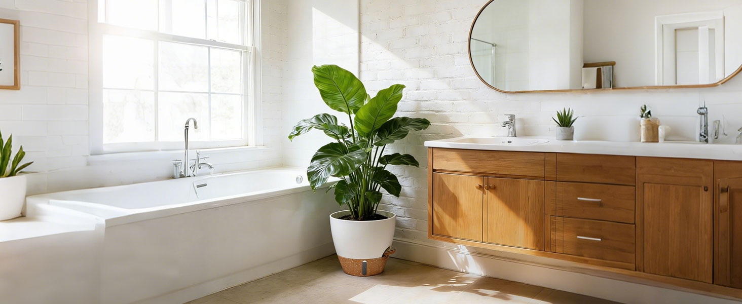 Набір 4 самополивні горщики для квітів T4U з індикатором рівня води, легкі у догляді, великі (30 см, білий)