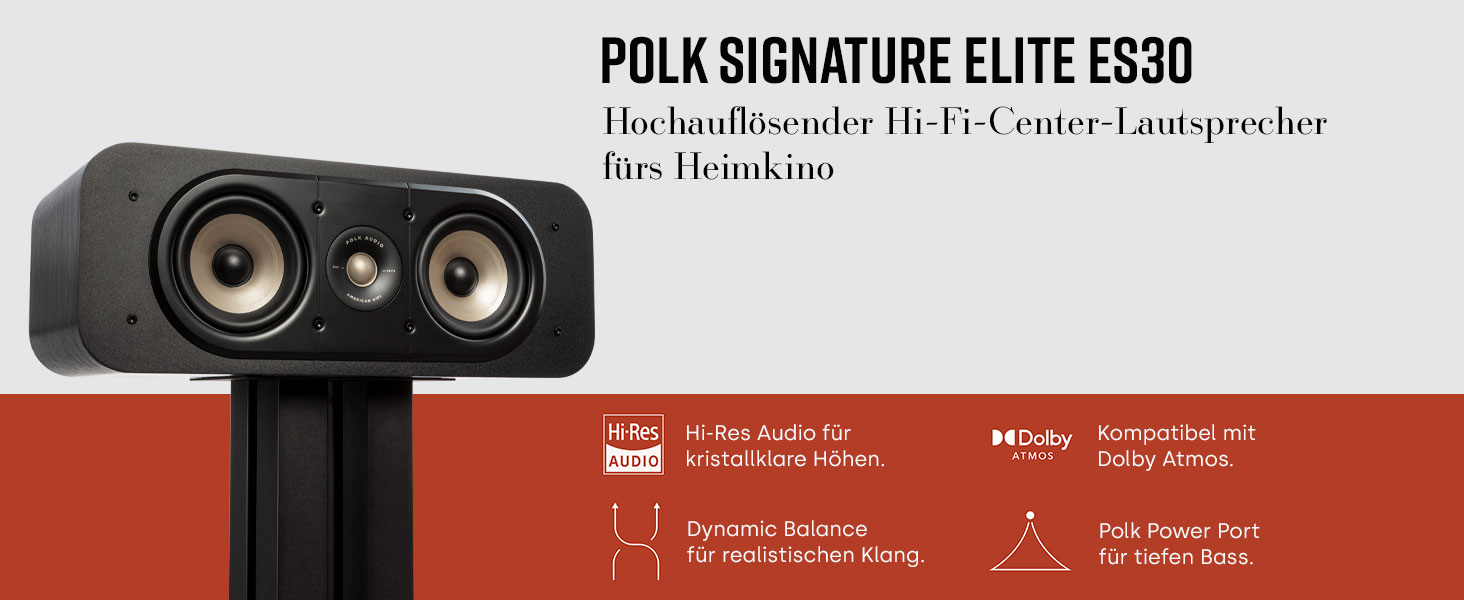 Центральний динамік Polk Audio Signature Elite ES30, висока роздільна здатність, Dolby Atmos, DTSX, білий