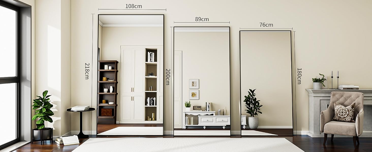Дзеркало підлогове BEAUTYPEAK велике 76x180 см, настінне або з підставкою, чорне. Дзеркало в спальню, вітальню, гардеробну.