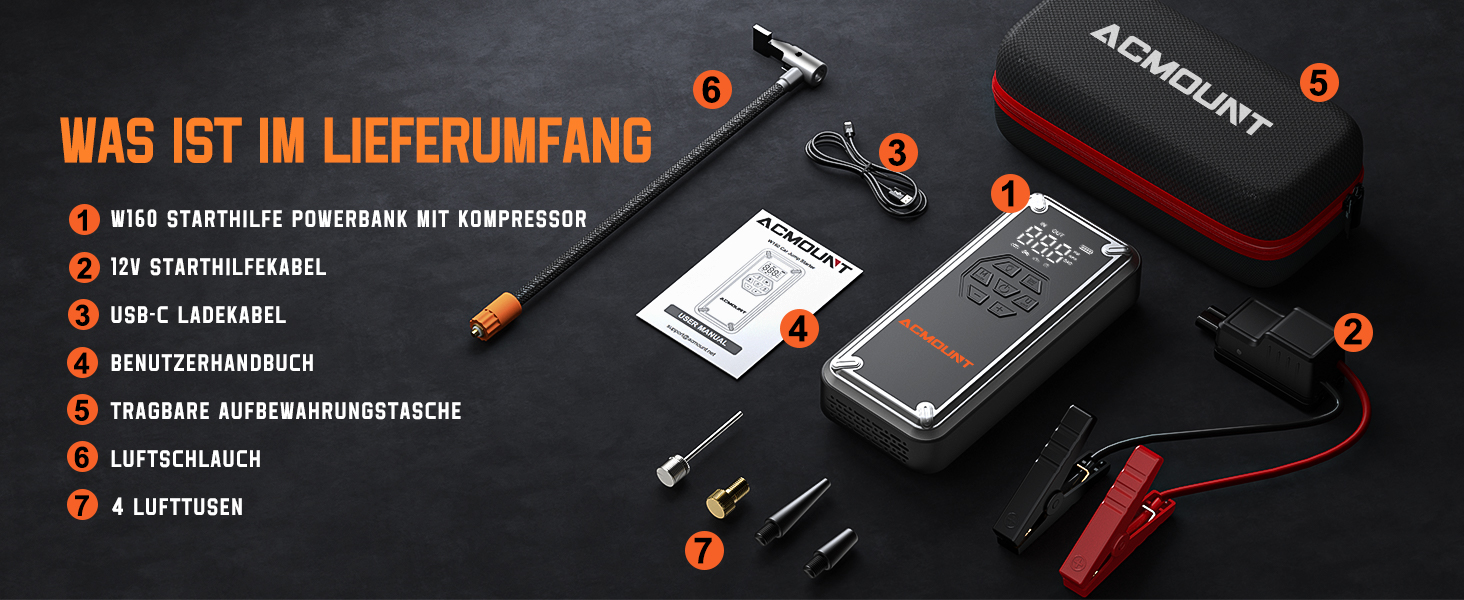 Powerbank для авто Acmount Starthilfe з компресором, 7000A, 150PSI, LCD, LED, для бензинових та дизельних авто (до 9L/8L)