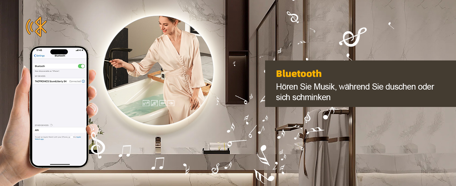 Дзеркало Bellanny LED з підсвічуванням 60 см | Настінне дзеркало для ванної кімнати, дзеркало для макіяжу | Дзеркало для макіяжу з сенсорним вимикачем, 3 кольори світла, регулювання яскравості, проти запотівання, IP44, горизонтальне/вертикальне (Bluetooth)