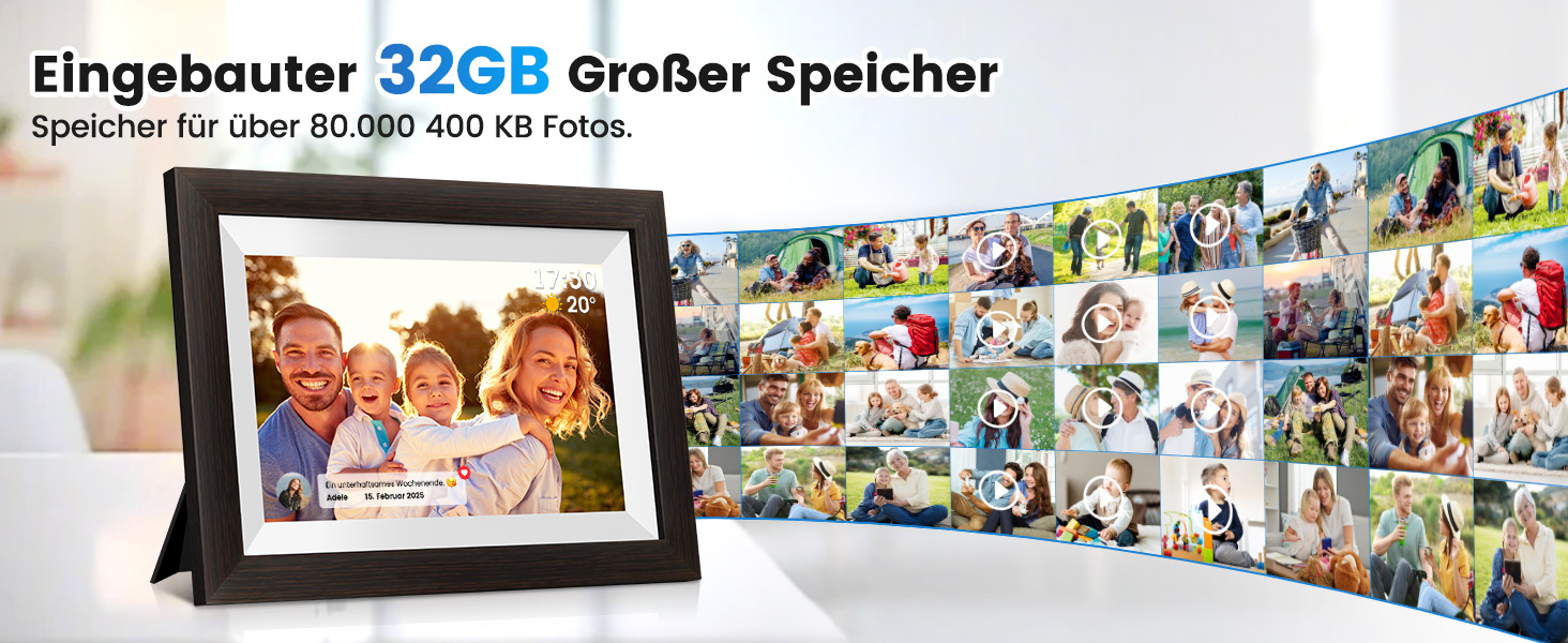 Цифровий фоторамка Mejasg 10.1 дюйма з Wi-Fi, 32GB, IPS сенсорний екран, автоповорот, для фото та відео, з дерева