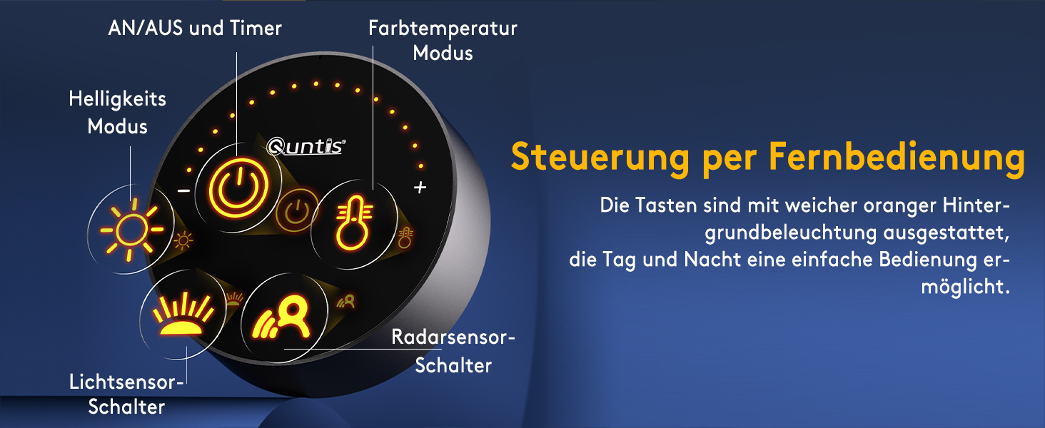 LED-лампа для монітора Quntis з радаром, авто вмикання/вимикання, пультом ДУ, 52 см, регулювання кольору та яскравості, таймер, захист від синього світла, USB-лампа для ПК