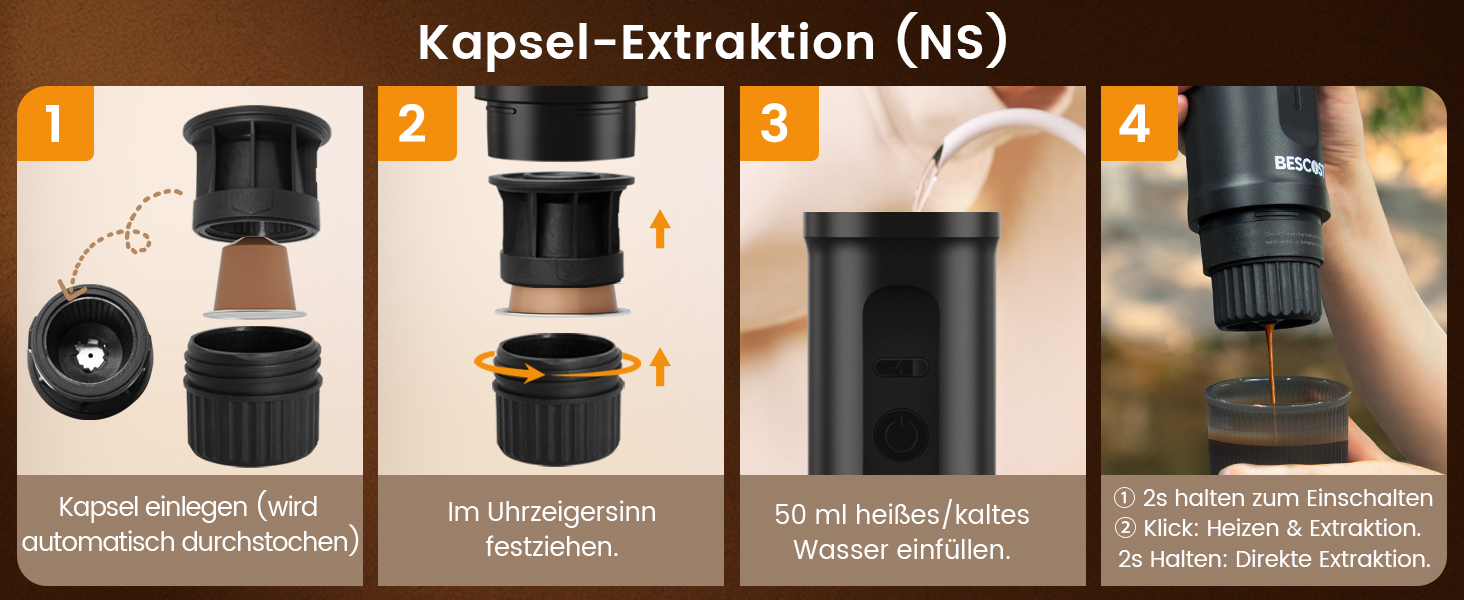 Портативна кавоварка еспресо з акумулятором 20 бар, USB-C для подорожей, кемпінгу, авто, НS капсули/кава в зернах
