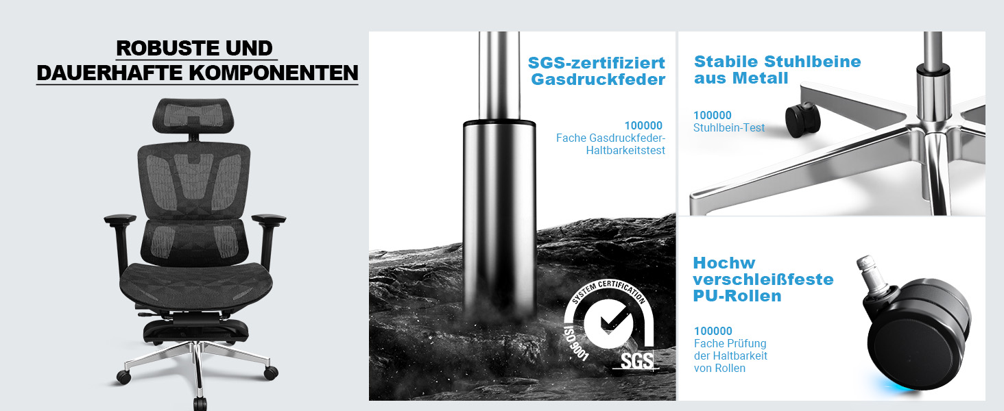 Ергономічне крісло для офісу, 4D підлокітники, регульована глибина сидіння, 4-ступеневий нахил, гумові колеса, сітчаста сидіння, висока спинка, для великих людей, Homeoffice & Gaming, ергономічне крісло для робочого столу (Чорний – з підставкою для ніг, сітчасте сидіння)