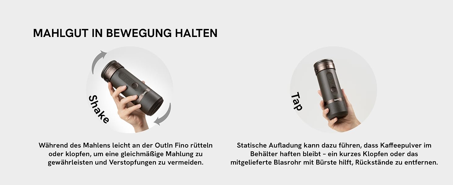 Портативна електрична кавомолка OutIn Fino з конічним жорнами - 28 ступенів помелу, конус з нержавіючої сталі, керування однією кнопкою, швидка зарядка, для подорожей та дому, Tundra Brown