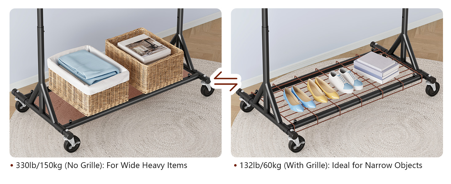 Стійка для одягу на колесах FAVOOOSTY, металева, мобільна, до 200 кг, чорна, 1 перекладина