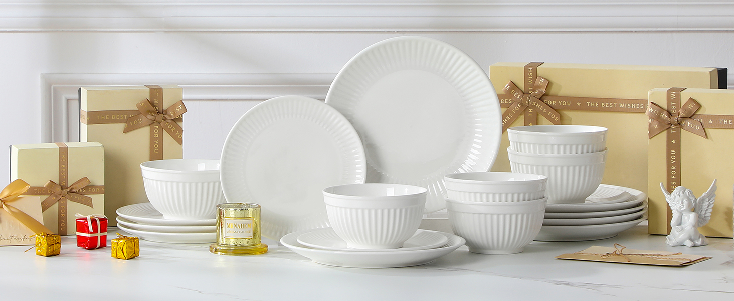 Набір посуду MALACASA LEILA, 18 предметів, порцеляна, скандинавський стиль, білий. Серія LEILA - 6 осіб, 18-ти частинний сервіз