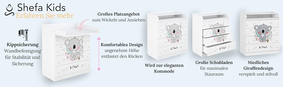 Комод для переодягання Shefa Kids Wickelkommode 800 білий - якісний комод з пеленальним столиком для дитячої кімнати (Sternenlicht)