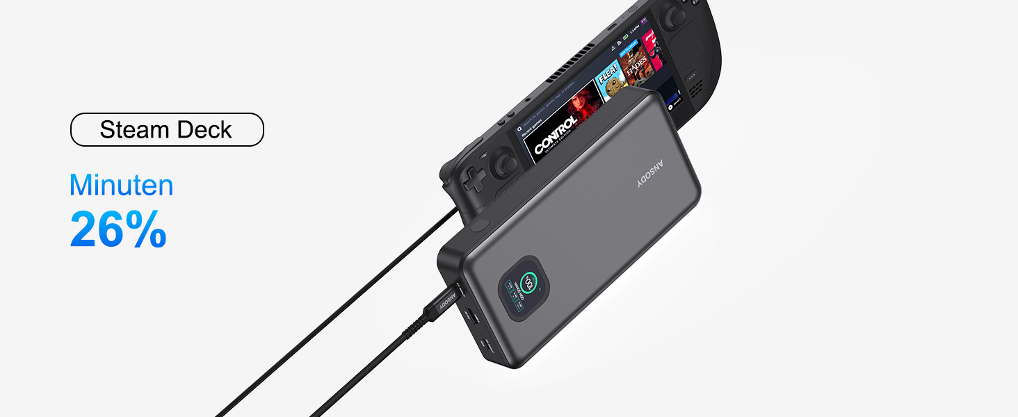 Power Bank 140W, 25000mAh з дисплеєм для ноутбука, MacBook, iPad, iPhone, Switch. Швидка зарядка PD3.1 (Сірий)