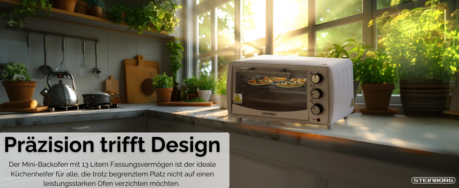 Міні-піч 13 літрів, 1200 Вт, піч для піци, 65°-230°C, таймер, піддон для крихт, міні-піч