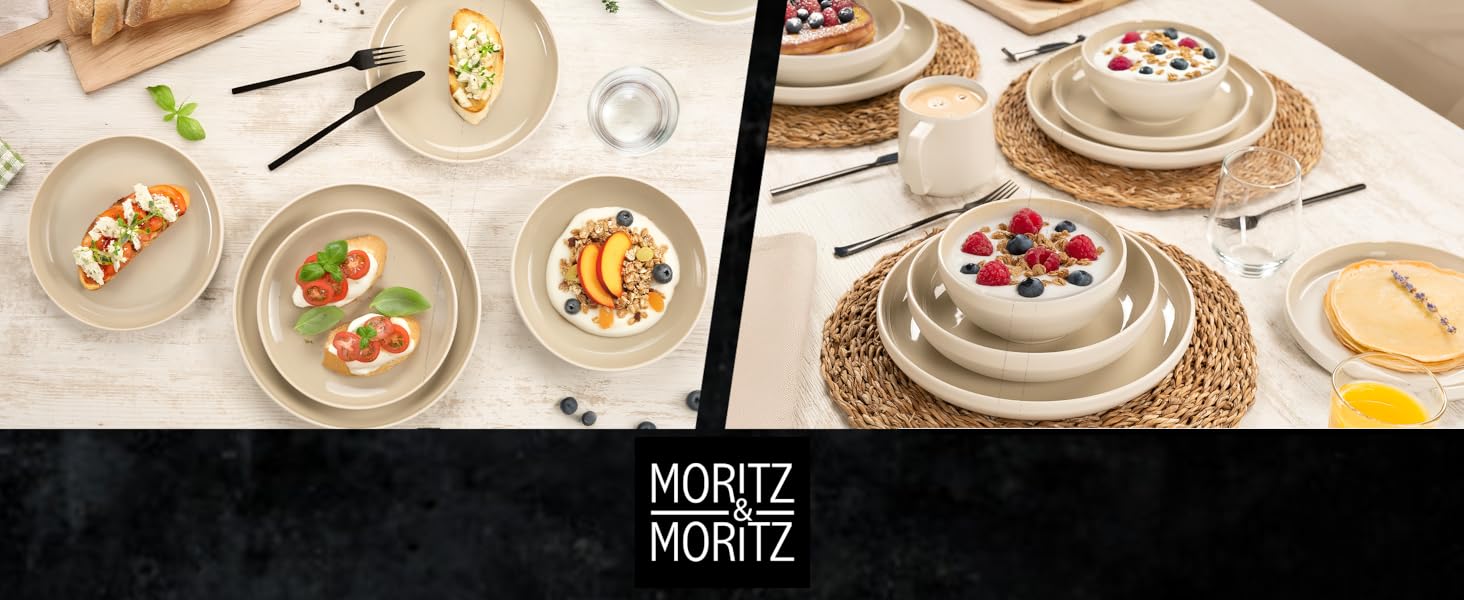 Набір посуду Moritz & Moritz Cavo Steingut для 6 осіб (18 предметів) - сучасний сервіз, колір піску, легко миється. Включає тарілки та миски. Також підходить для кави.