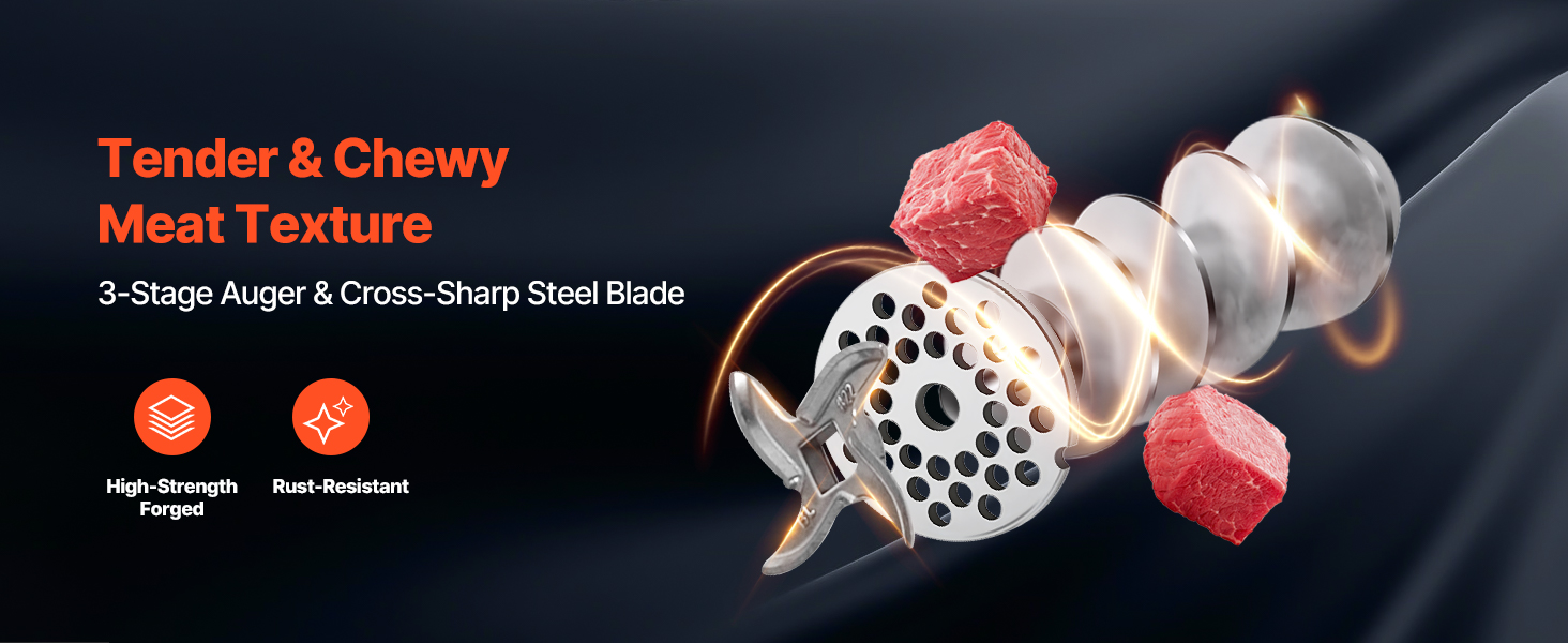 Електрична м'ясоподрібнювач VEVOR, 4.2 кг/хв, 1100 Вт, з лезом та диском, для ресторану, з нержавіючої сталі