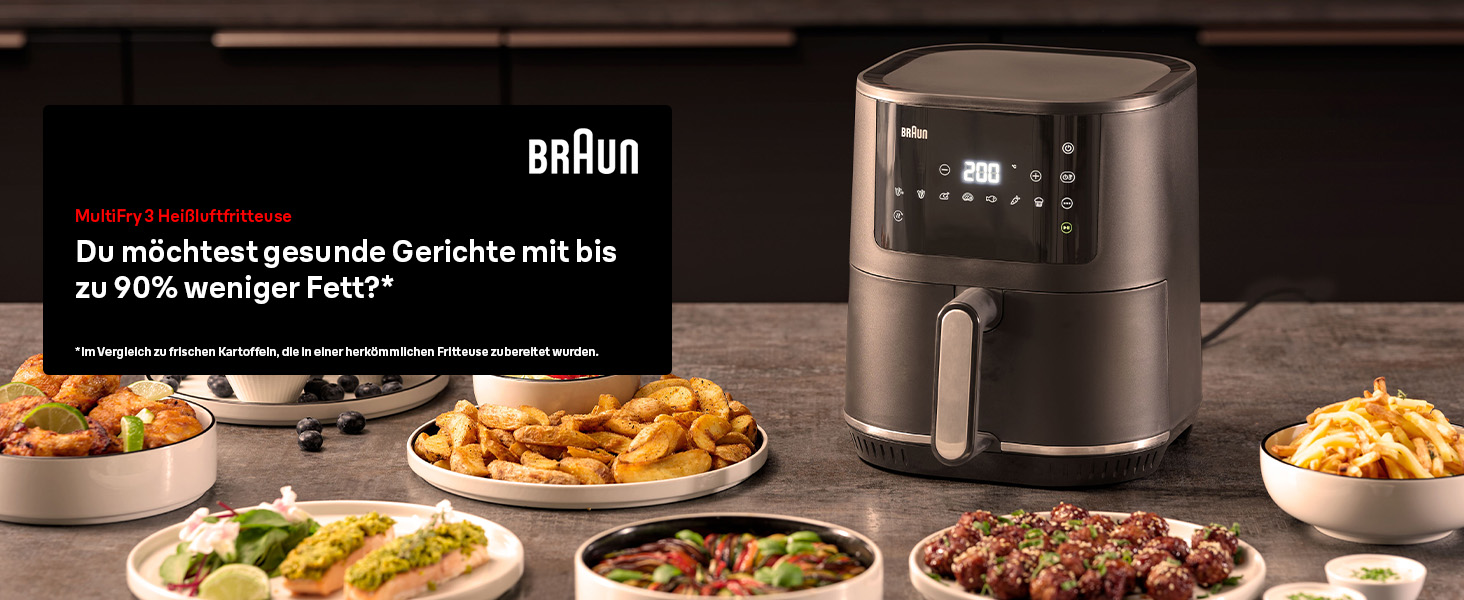 Фритюрниця повітряна Braun MultiFry 3 HF 3030, 4.3 л, 1500 Вт, цифрове керування, 8 програм, чорна
