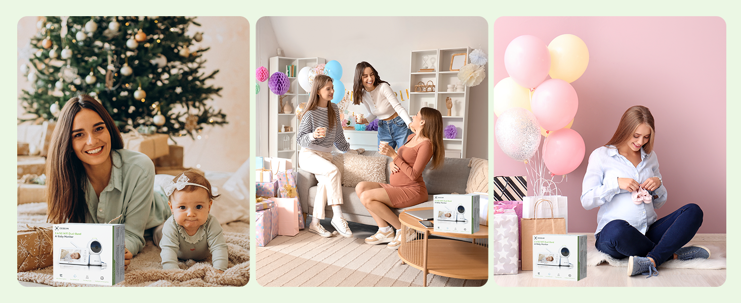 Відеоняня COCOCAM 2K 4MP з камерою та монітором 5 дюймів, Wi-Fi 2.4/5GHz, ШІ-розпізнавання, датчик перекриття обличчя та сну на животі, автотрекінг, ІК нічний зір