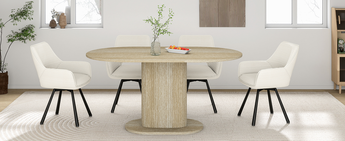 Обідній стіл WAFTING овальної форми, сучасний дизайн, для 4-6 осіб, 160x90x75 см, шпон дуба