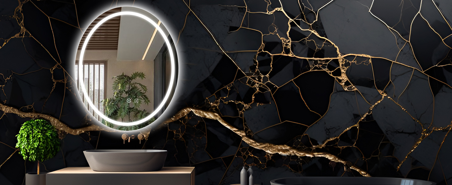 LED дзеркало для ванної кімнати 60x80 см, овальне з підсвічуванням, 3 кольори, регулювання яскравості, антизапарник