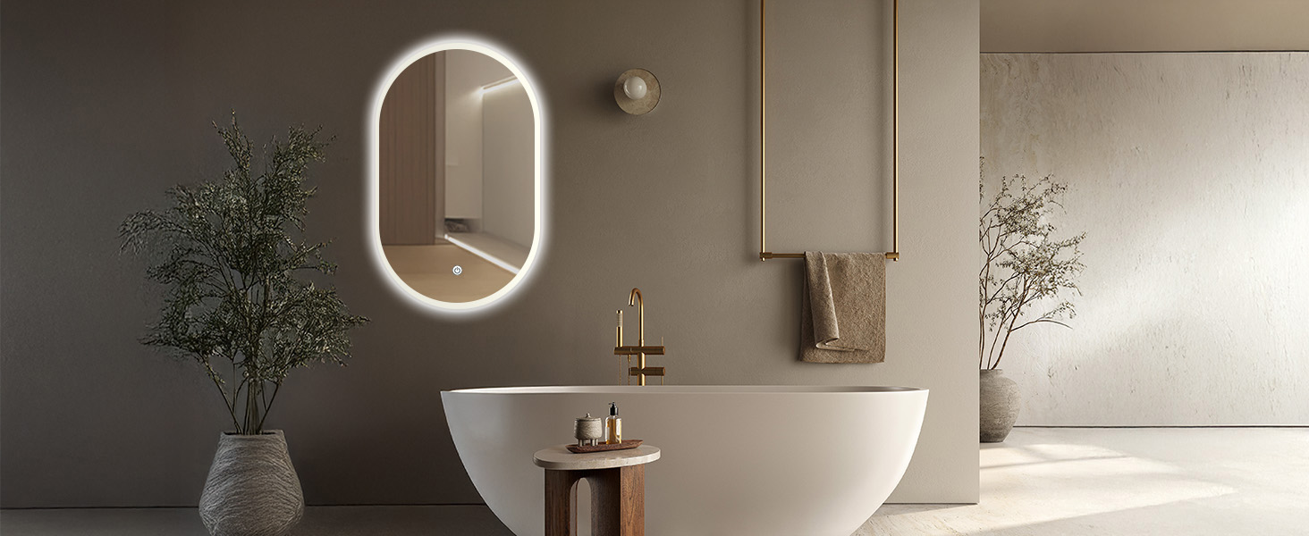 Дзеркало для ванної кімнати овальне з підсвічуванням 75x45 см, LED, сенсорне керування, зміна кольору світла (тепле/холодне/нейтральне)