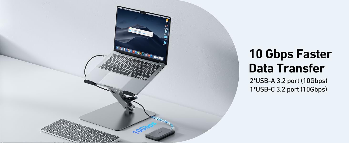 Підставка для ноутбука BENFEI з док-станцією 7-в-1 USB-C: HDMI 4K@60Hz, SD/MicroSD, Power Delivery 100W, USB 3.2 10Gbps для MacBook Pro/Air, iPad Pro, XPS, ThinkPad